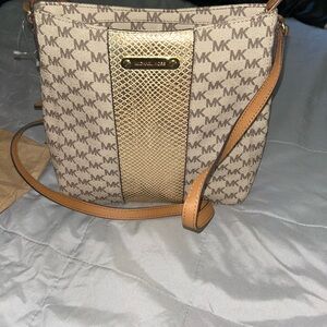 Michael Kors Beige and Gold Crossbody Bag